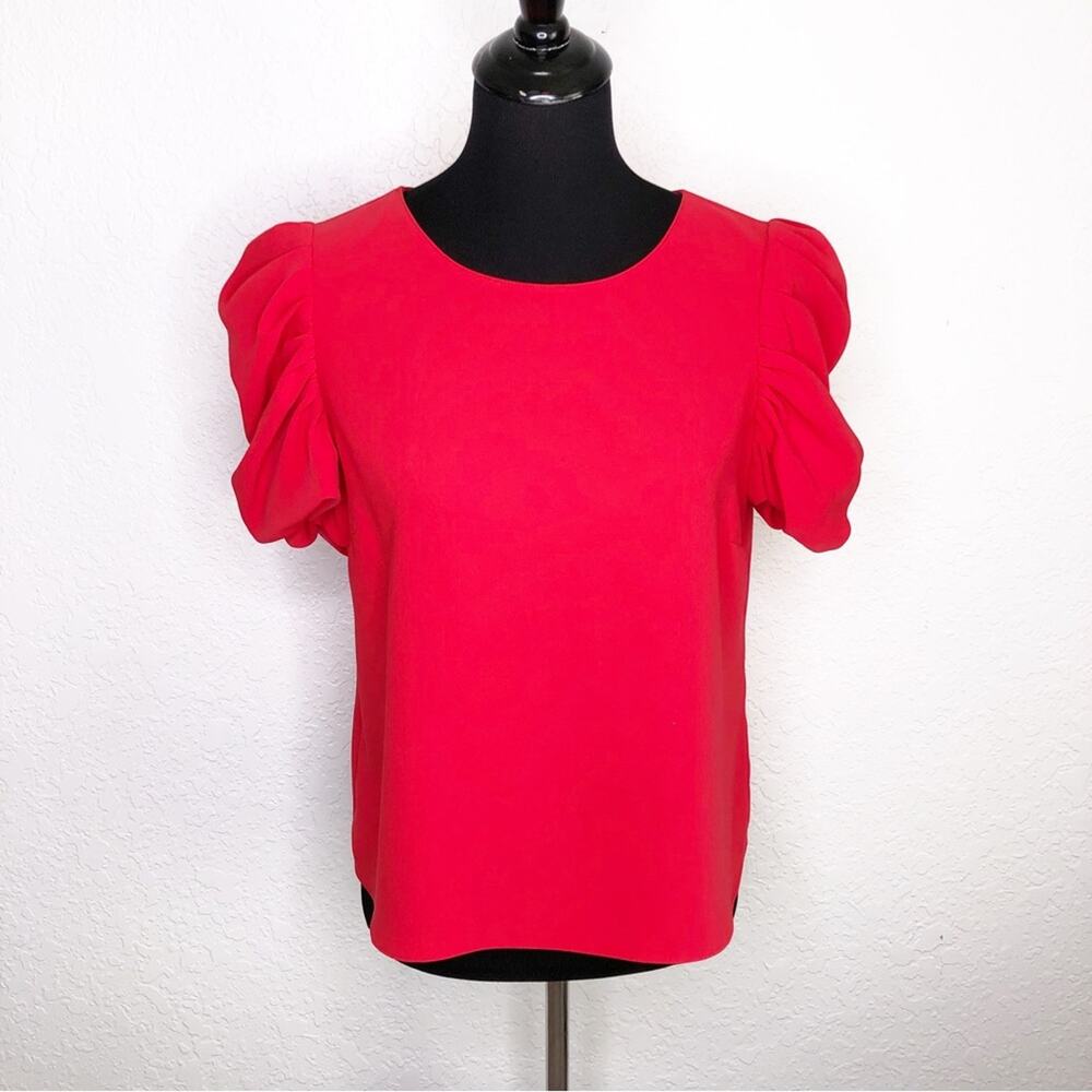 Amanda‎ Uprichard Merris bright lipstick red puff sleeve top size Medium NWT